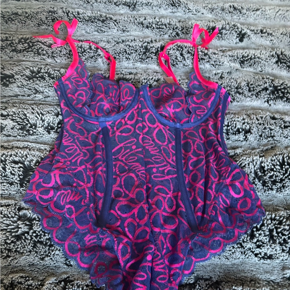 Savage X Fenty Purple and Hot pink Lingerie one piece, Size Small